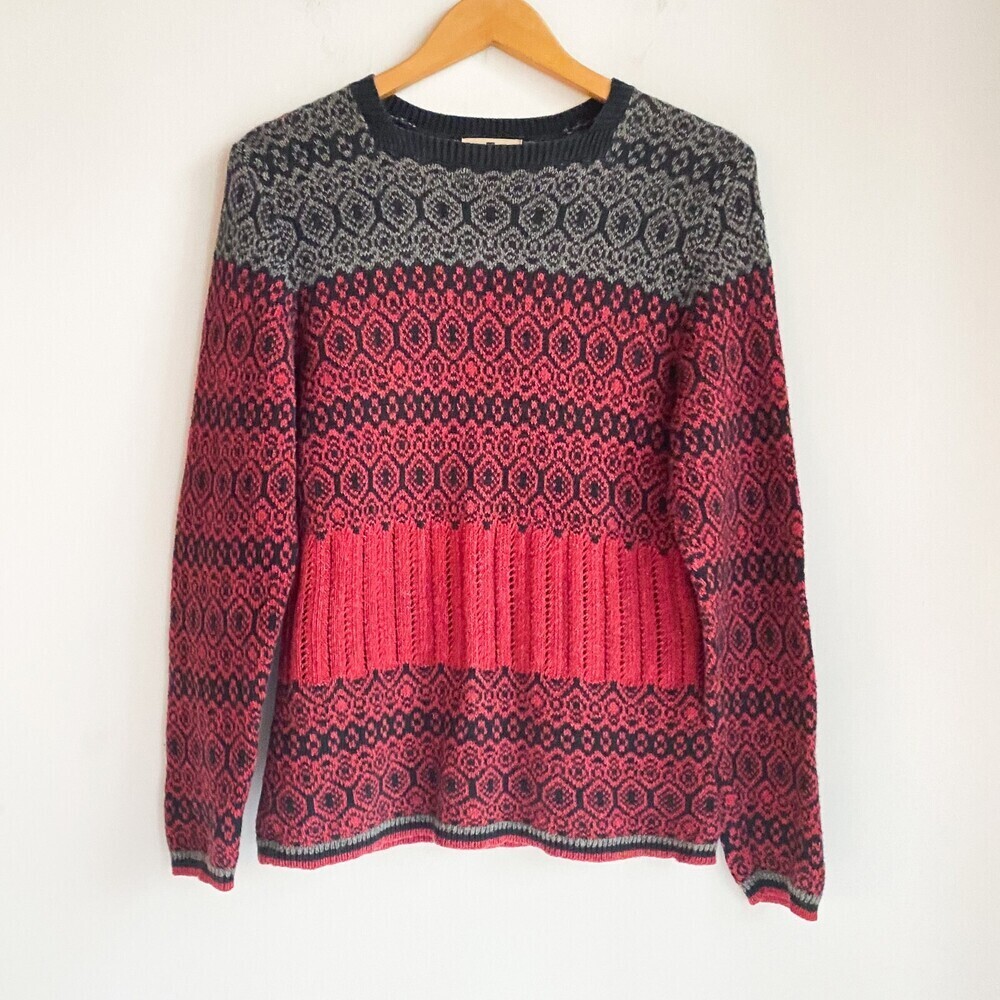 Woolrich Fairisle Black Red Print Cotton Sweater S